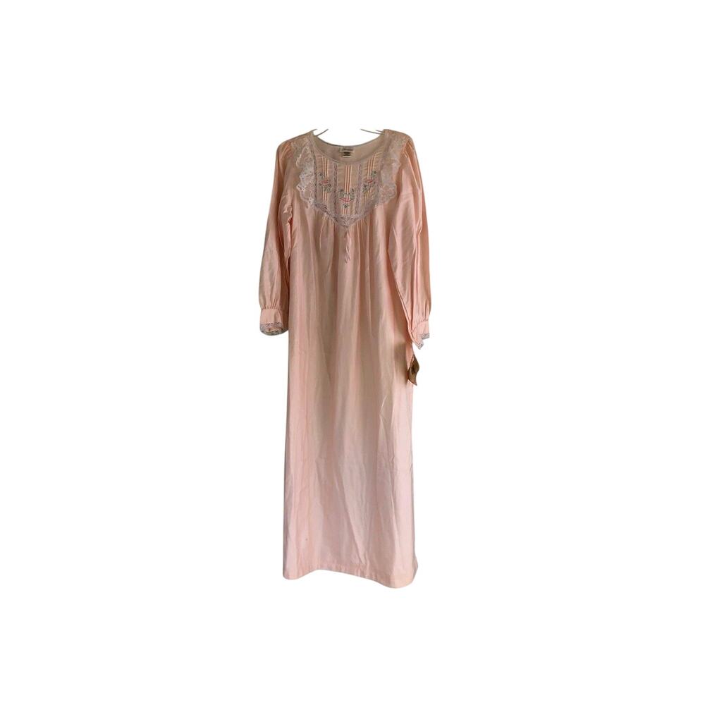 Barbizon Night Gown Pink Embroidered Vintage Size Medium Noreen Full Length NWT